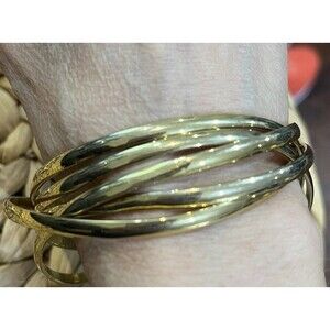Set of 6 Interlocking Bangle Twisted Bracelet Stack Cuff Linked Gold Tone Womens